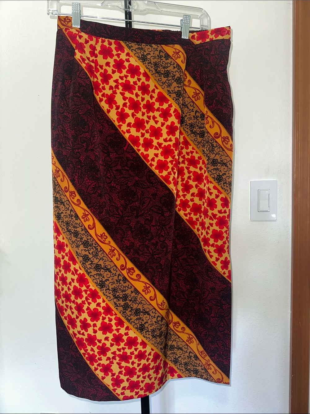 Plaza South Vintage Midi Skirt in Red and Yellow Floral Patchwork size 14